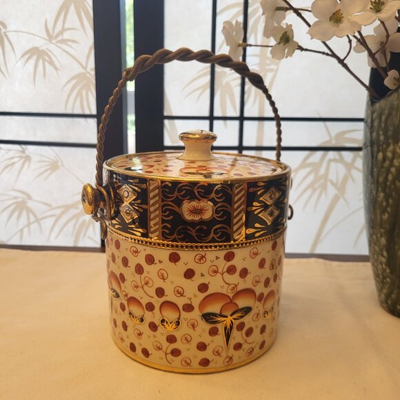 Victorian Staffordshire Gaudy Welsh Biscuit Barrel Cookie Jar w/ Lid and Handle - Picture 1 of 8